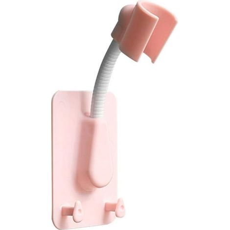 Support de pommeau de douche 360° réglable, auto-adhésif, fixation murale avec 2 crochets, support universel pour salle de bain et spa, ABS, 1 pièce (rose) (1/4)
