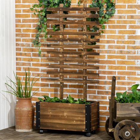 Pflanzkübel mit Rankgitter, 4 Rollen, Holz und Metall, 65 x 31 x 147 cm OKMYHOME (1/5)
