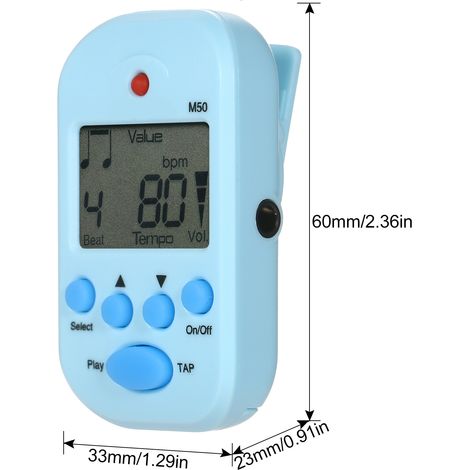 Mini métronome numérique M50, métronome de tempo à pince, métronome électronique de poche, adapté à la guitare, au piano, au violon, à la batterie et à d'autres instruments. (1/2)