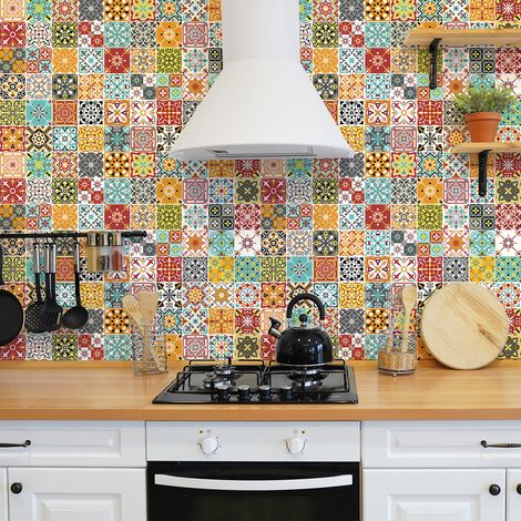 Sticker Mural Carrelage adhésif Cuisine Salle de Bain - 60 STICKERS CARREAUX DE CIMENT CARLITA - 60stickers20x20cm (1/5)