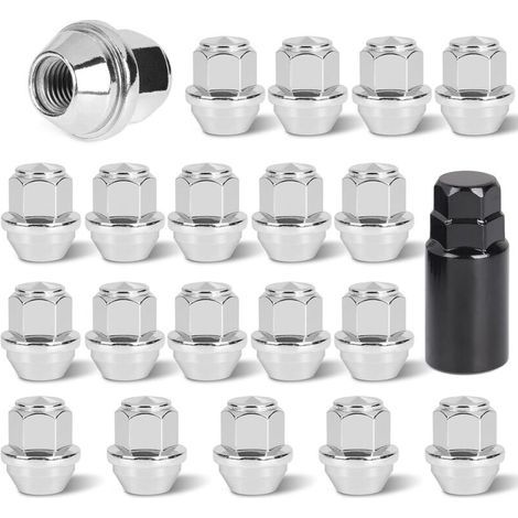 20 x Ecrou Roue M12x1.5 Écrou de Roue Anti Rouille Conique 60° Goujon de Roue Hex 19mm Compatible avec d'Origine Ford (Silber)