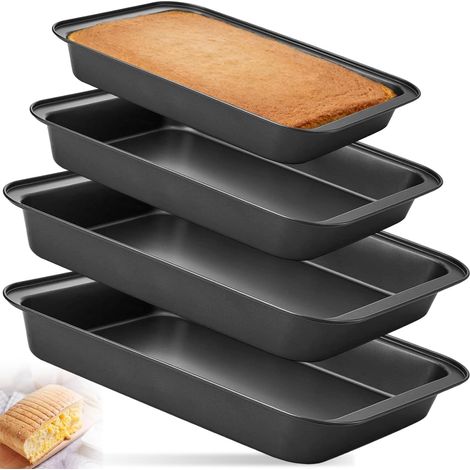 Lot de 4 Plat Four Antiadhésif en Acier au Carbone, Plaques de Cuisson Rectangulaire Universelle, Plats à Four Profonds Sans PFOA, Plaque à Rôtir Empilable pour Cuire Biscuits, Gâteaux,Viandes,Légumes (1/5)
