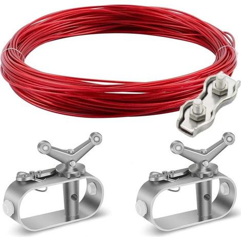 Tendeur de câble métallique avec câble en acier gainé, 2 tendeurs de câble en acier, pour piscine d'hiver, corde de serrage pour bâche de piscine, fixation de bâche de piscine, diamètre : 2 mm, (1/5)