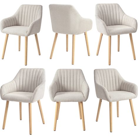 Goeurvant Minimalistische Esszimmerstühle mit bequemer Rückenstütze, ergonomischen Armlehnen und stabilen Holzbeinen - 6er Set – Beige