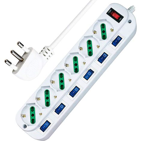 Multipresa Ciabatta Elettrica con 6 Prese Universali ITA 10/16A schuko bipasso (1/5)