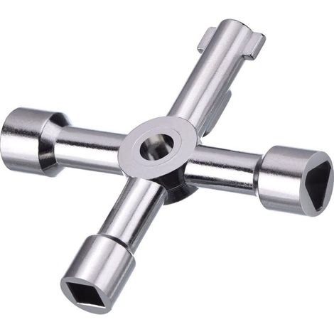 Clé multifonctionnelle d'utilitaires à 4 voies pour clé ouverte d'armoire de compteur de gaz d'eau électrique (argent) (1/5)