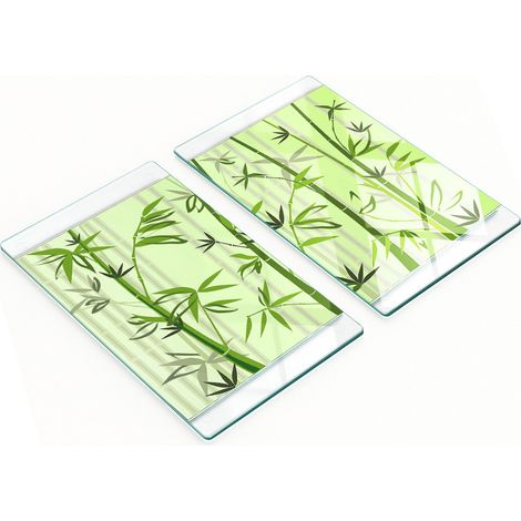 Juego de tablas de cocina de vidrio templado con dise帽o de bamb煤, 2 x 30 x 52 cm.