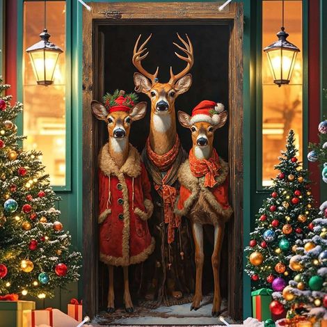 Nouveau rideau de porte de Noël, décoration de fond photo pour fête de Noël, fanion de porte - 90x190 (élastique) - ABS-5