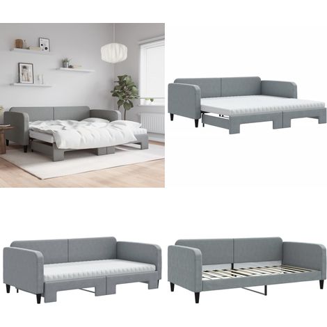 Tagesbett Ausziehbar mit Matratze Hellgrau 100x200 cm Stoff - Schlafsofa - Doppelbett