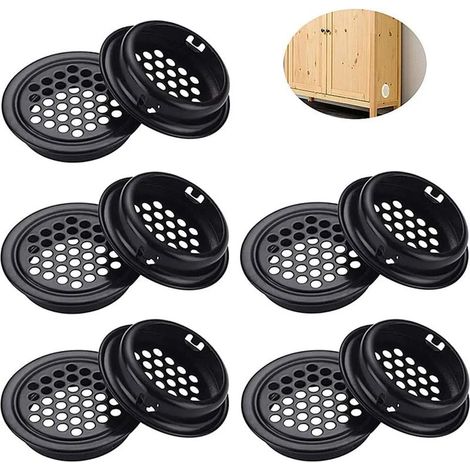 Grille de ventilation ronde en acier inoxydable. Lot de 10 grilles de ventilation rondes en acier inoxydable. Grille de ventilation noire pour meubles de cuisine/plaques de cuisson. (1/5)