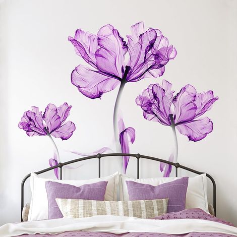Lntyq Stickers Muraux Fleuri Violet Clair Autocollants Muraux Fleur Violet Grand Sticker Mural Fleur de Lotus pour Femmes Salons Chambres Bureaux Canapé Fond Décoration Murale De La Maison