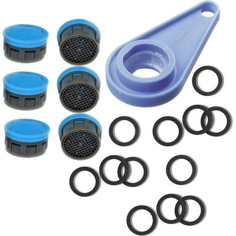 Schläfer 1004001 Kit Cartuccia Filtro per Aeratore filetto 22x1/24x1 + guarnizioni Inserto rompigetto M22/M24 + Chiave Universale per Rubinetti, compatibile NEOPERL. Conf 7 PZ (1/5)