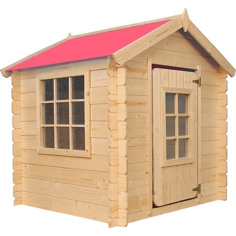 Kinderspielhaus aus Holz -Spielhaus im Freien für Kinder (ohne Boden) - 111x114xH121 cm/0.9 m2 - (Die Dachfarbe ist rot) Timbela M570R-1 (1/5)