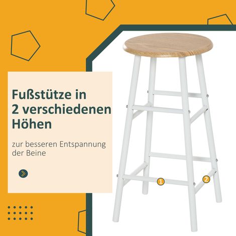 Set de table haute 3 pièces avec 2 tabourets de bar, table à manger et chaises, guéridon avec étagère, plateau MDF et acier, blanc+chêne, 80x50x90 cm (1/5)
