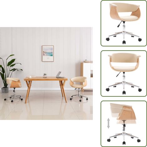 Drehbarer Bürostuhl Creme Bugholz und Kunstleder - Bürostuhl - Drehstuhl - Schreibtischstuhl - Ergonomischer Stuhl - Komfortsitz