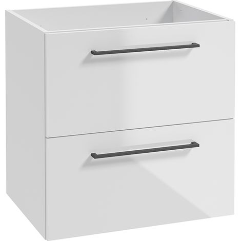 Badezimmer Unterschrank mit 2 Schubladen, 60 cm breit, in weiß Hochglanz mit Metallgriff in schwarz MESSINA-107, B/H/T: ca. 60/60/45 cm (1/5)