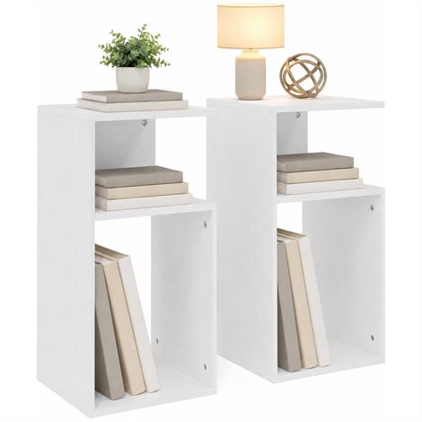 Ensemble de 2 tables basses modernes avec étagère ouverte, pour salon, chambre, bureau, blanches (1/5)