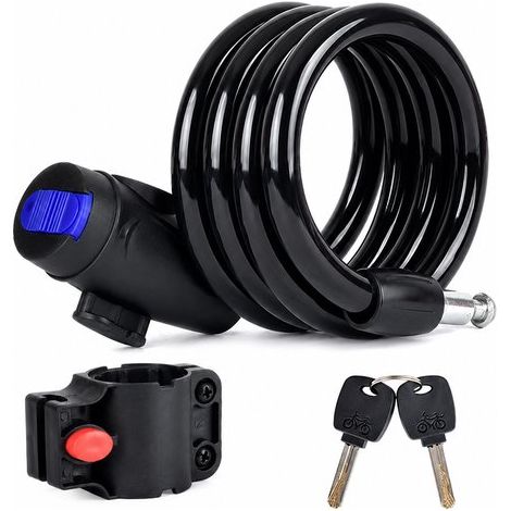 Antivol vélo pour enfants, câble avec clés et support de cadre inclus, cadenas universel pour vélo, trottinette et vélo électrique, noir (1/5)