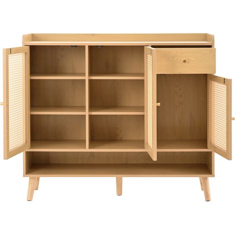 Zapatero de ratán natural con 3 puertas, 1 cajón y 5 estantes 120 x 35 x 106 cm HOMVRA (1/5)