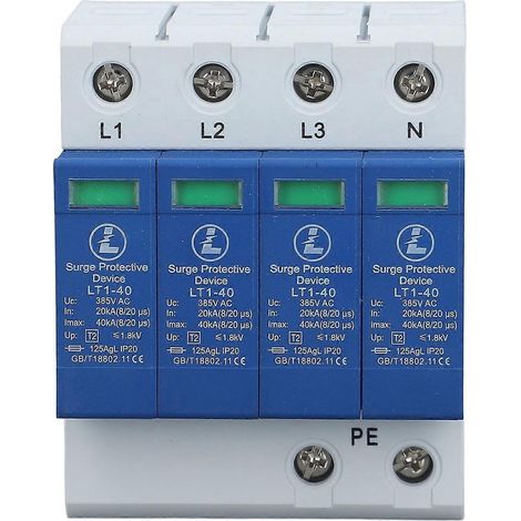 Dispositif de protection contre les surtensions 4P 40 kA pour montage sur rail 35 mm, parafoudre basse tension avec indicateur d'état (1/4)