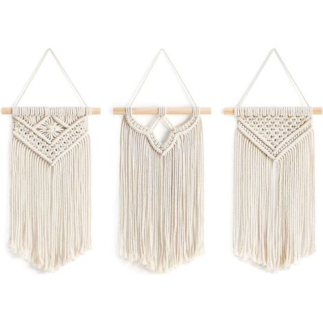 Petite tenture murale en macramé, lot de 3, décoration murale tissée style bohème chic, 25 x 35 cm (1/3)