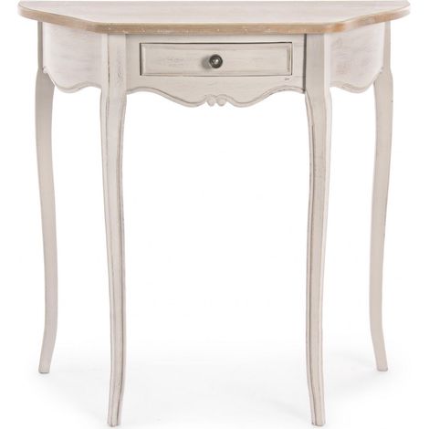 Bizzotto – Console demi-lune 1 tiroir en bois massif Paulownia – Finition patinée beige rosé – Dimensions L 80 x P 35 x H 80 cm (1/4)