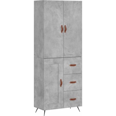 Buffet bahut commode armoire meuble de rangement organisateur cuisine salle de séjour salon haut 69,5 x 34 x 180 cm bois d'ingénierie gris