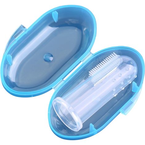 Brosse à dents de bébé en silicone pour le nettoyage des dents (1 pièce), avec boîte (boîte bleue) (1/5)