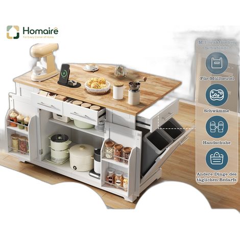 Desserte de cuisine avec port USB blanc en mdf 138 x 86 x 92 cm HOMAIRE (1/5)