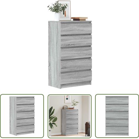 The Living Store Commode Sonoma gris 60x36x103 cm Bois d'ingénierie - Meuble De Rangement - Buffet - Commodes - Tiroir - Meuble Design (1/5)