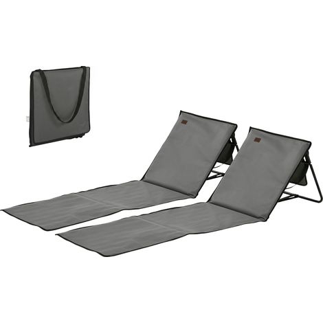 Lot de 2 tapis de plage rembourrés, dossier inclinable multi-positions, acier et polyester, gris (1/4)