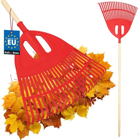 KOTARBAU® Rateau À Feuilles - Plastique - 50 cm - avec Manche en Bois - Extra-Click - Rateau Jardin - Ramasse Feuilles - Léger - Rouge & Bois Verni - Ergonomique (1/5)