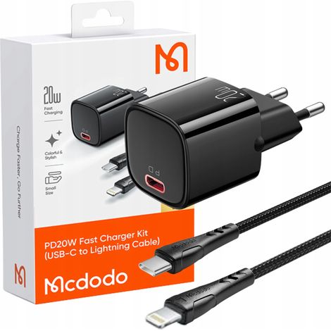 Cargador de pared rápido MCDODO para iPhone Lightning, 20W, cable de 1M.