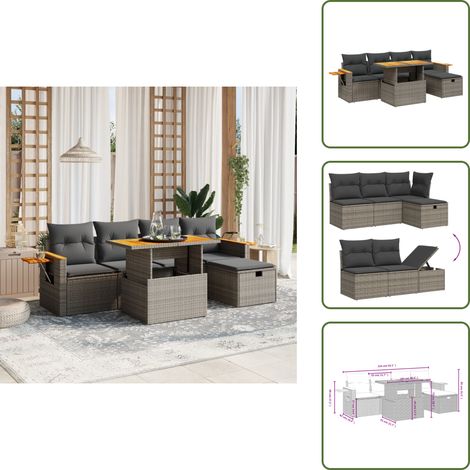 6-tlg. Garten-Sofagarnitur mit Kissen Grau Poly Rattan - Gartenmöbel Set - PE-Rattan Möbel - Outdoor Lounge - Garten Sofa - Balkon Möbel (1/5)