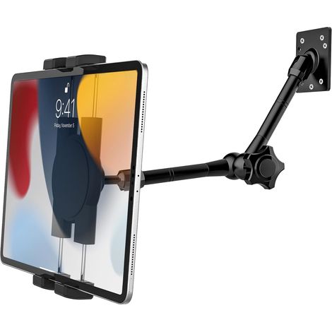 Support Tablette Mural Bras Réglable, Support Mural avec Bras Articulé  Fixation Mural Métal pour Cuisine Lit Comptoir pour Pro Air Mini, Switch, Galaxy Tab, Fire, Téléphone 4-12,9" (1/5)
