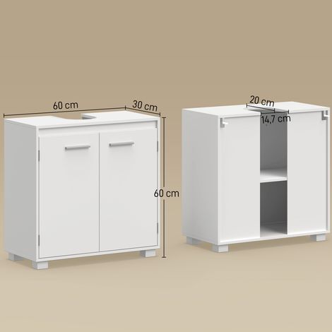 Waschbeckenunterschrank, Modernes freistehendes Badmöbel mit U-förmiger Aussparung, verstellbarem Regal, Weiß (1/5)