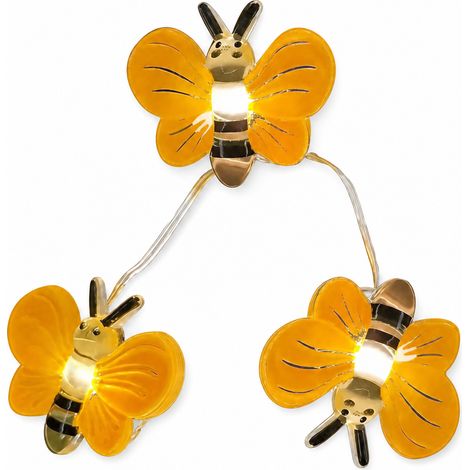Guirlande Lumineuse LED Abeilles Jaunes, 30 Lumières, 3 m, 8 Modes, Boîtier à Piles Étanche avec Télécommande, Décoration (1/5)