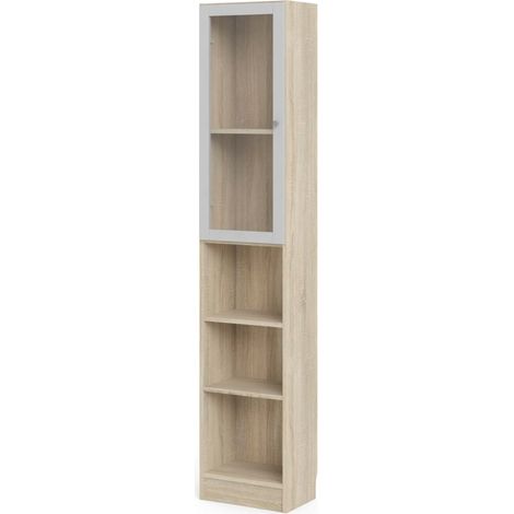 Base Regal 1 Glastür und 2 Ablagen Eiche Struktur Dekor, weiss.