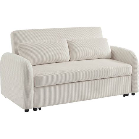 sweeek - 2-Sitzer Schlafsofa mit Cordbezug, Cord, Weiß