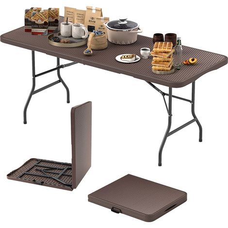 COSTWAY 180 cm Portable Folding Table 180 kg Fold-in-Half Table-Coffee (1/5)