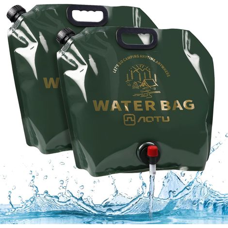 Lot de 2 conteneurs à eau pour le camping - Sac de stockage d'eau pliable de 9 L avec robinet, sans BPA, idéal pour le camping en plein air.-AquaForge (1/5)