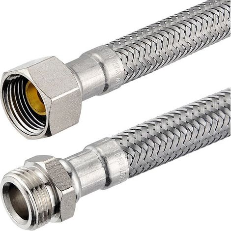 Flexibler Verbindungsschlauch - 1 x Überwurfmutter 3/8'' mit Dichtung und 1 x zylindrisches Außengewinde 3/8'' - Länge 500 mm (1/3)