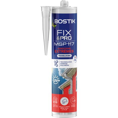 Bostik FIXPRO – Mastic Colle de Fixation MSP 117 Conditions Extrêmes – Intérieur/Extérieur – Collage Même Sous la Pluie – Mastic Hybride Polymère – Transparent – 1 Cartouche 290 ml (1/5)