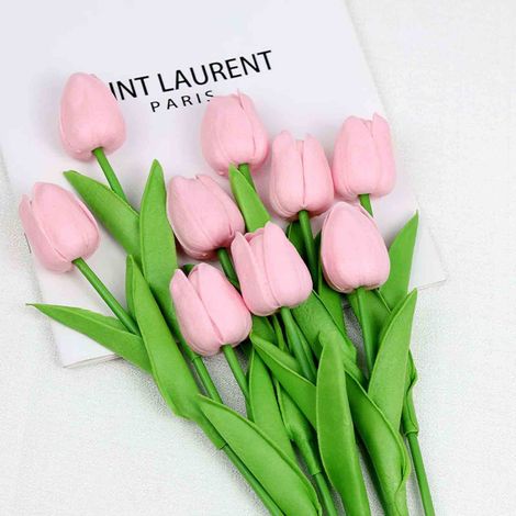 Tulipes Artificielles - Faux Fleurs Miniatures en Silicone et Tige Métallique Recouverte de Plastique - Décoration Intérieure et Extérieure - 9 Pièces (1/3)