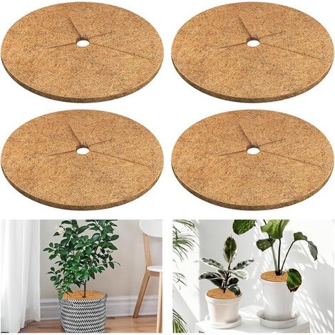 Lot de 4 protections pour cocotiers - Couvercle pour cocotiers - Disque de coco - Paillis de coco naturel - Protection contre l'humidité et les mauvaises herbes - 30 cm - Pour plantes d'intérieur et d (1/5)