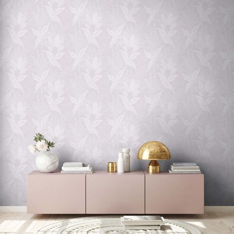 Papier peint floral effet métallique Tapisserie nature feuillage jungle Papier peint gris argent tons violet idéal couloir & cuisine (1/4)