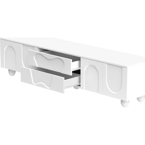 Meuble TV blanc 180 cm avec pieds en bois massif – design minimaliste et spacieux (1/5)