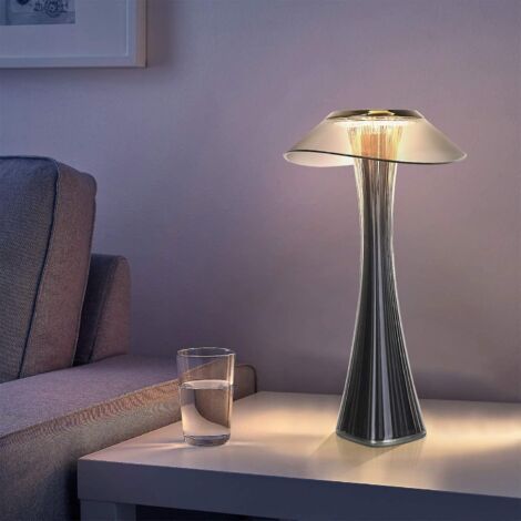 Lampe de table rechargeable LED tactile dimmable titane – Abat-jour PMMA – 3W – Autonomie jusqu'à 10h – Pour chambre et bureau (1/5)