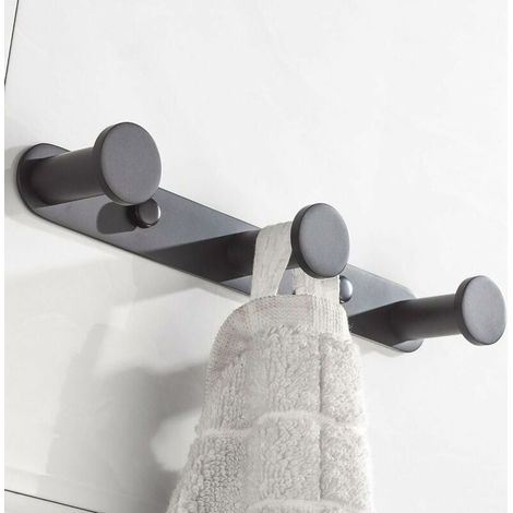 Crochet Mural Patères Porte Manteaux avec 3 Crochets En Acier Inoxydable Pour Porte-manteau, Serviettes, Chapeau Finition Noire Accessoire Toilettes Salle de Bain (1/5)