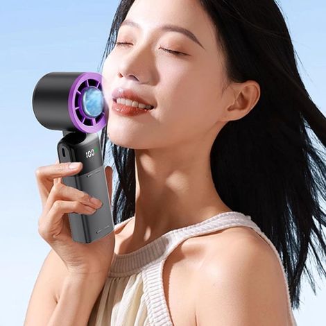 Ventilador mano plegable, portátil recargable 30.000 RPM, 100 niveles enfriamiento ajustables pantalla digital Gris hielo enfriamiento + plegable (1/5)